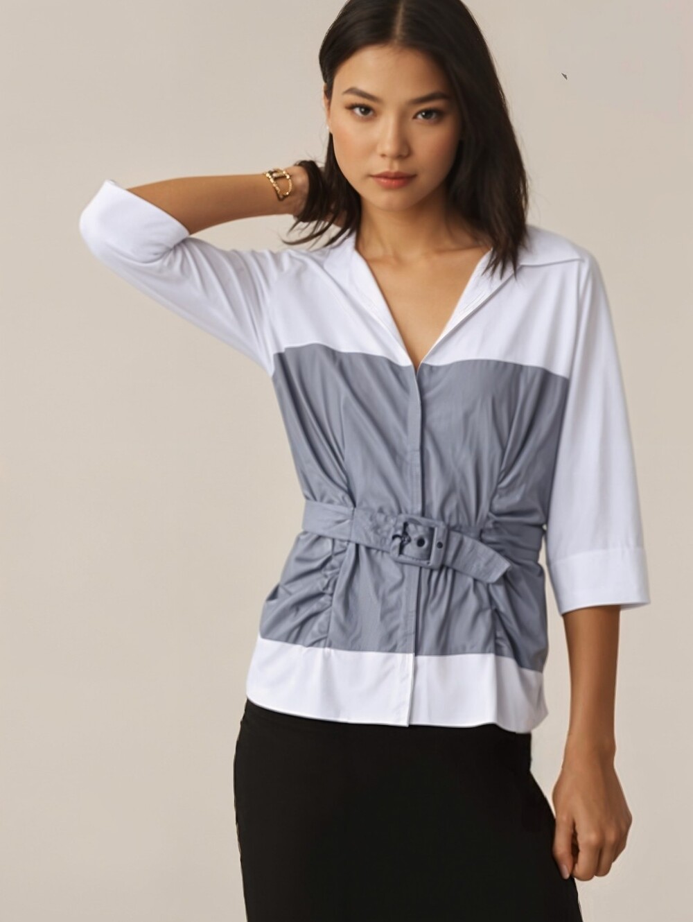 Maurices Gray And White Color Block Corset Shirt